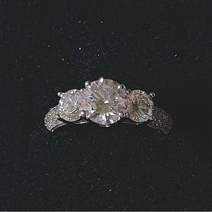 JTV Bella Luce White CZ Rhodium Over Sterling Silver 3 Stone Ring